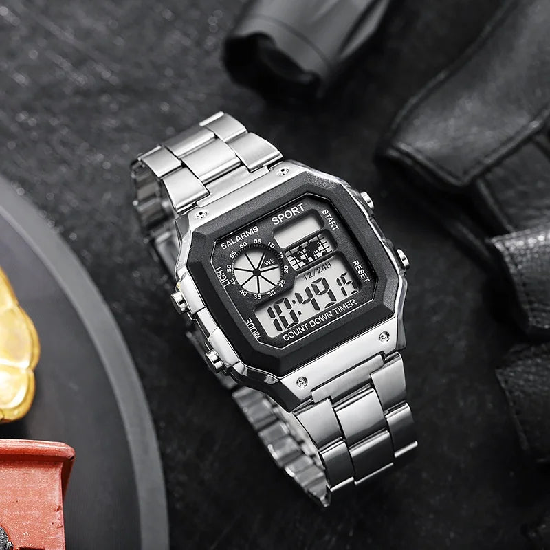 Digital Watch Watch Stainless Steel Strap Countdown Sport Watches Waterproof Led Electronic Wristwatch for Men Gift