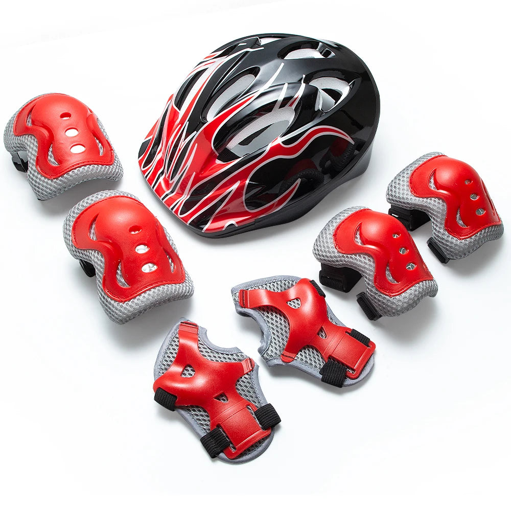 Kids Safety Helmet & Protective Gear Set for 3-10 Years Old, Adjustable Bike Helmet with Knee Elbow Wrist Pads for Skateboarding