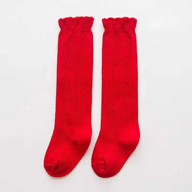 New Spring Autumn Baby Girls Cotton Knee High Socks Kids Girl Long Socks Toddler Double Needle Socks