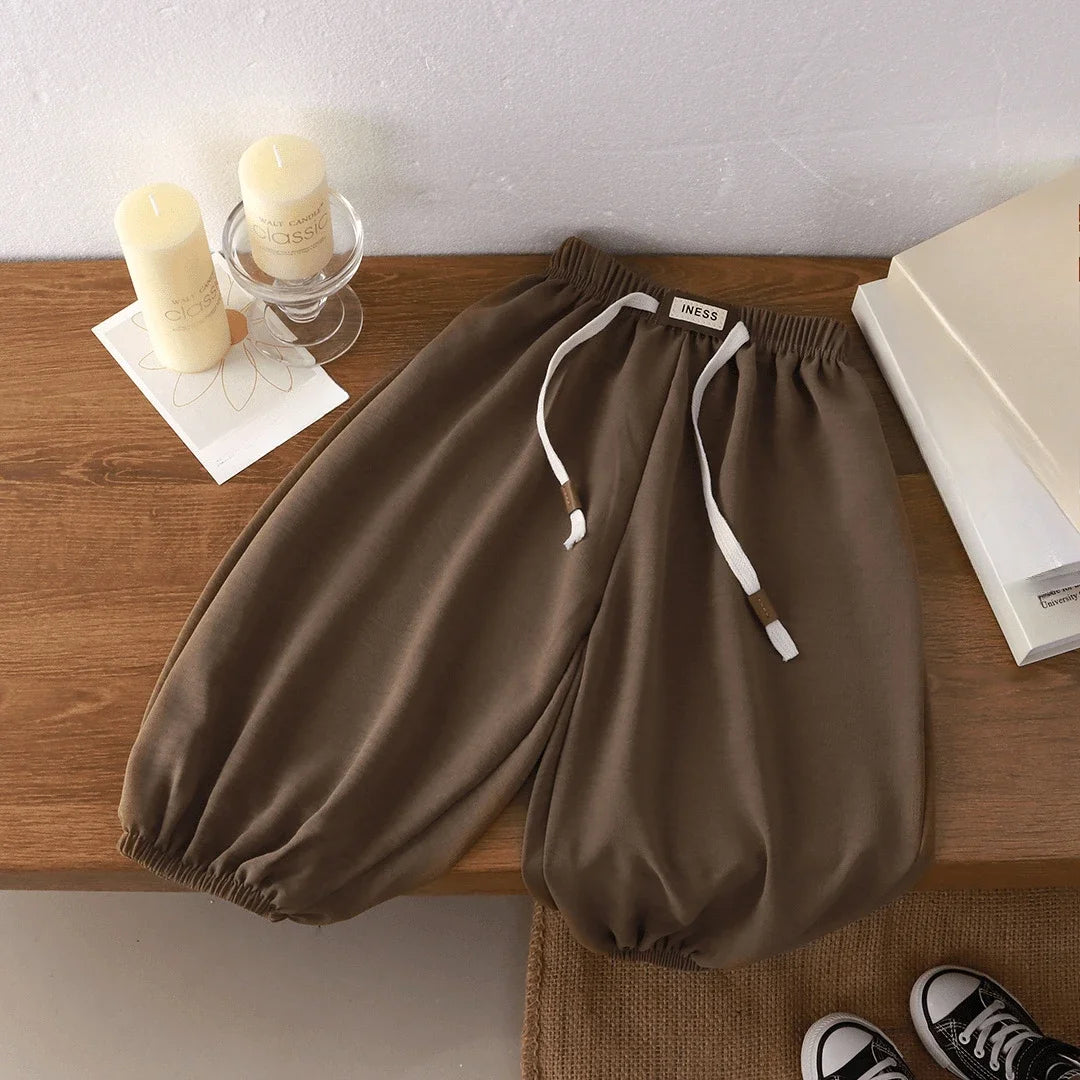Kids' Long Pants Summer Korean Style Loose Fit Unisex Casual Solid Color Mosquito-Proof Cuffed Pants for Boys Girls Baby