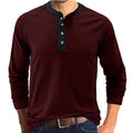 New Men's Long Sleeve Cotton T shirts Men Fashion Henry Collar T shirt Spring Autumn Patchwork Tops Tees Brand Men Clothing 2025
