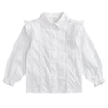 Kids Girls Shirts Spring Autumn Cotton Cute Lace Trim Collar Solid Color Puff Sleeve Bowknot Blouse Tops Casual School Uniform