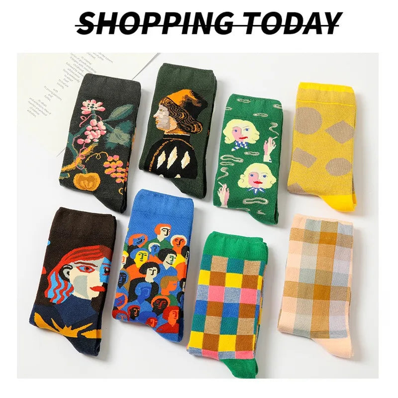 Funny Socks for Men Women Fun Cozy Crazy Novelty Fashion Breathable Oil Painting Trendy Casual Cotton Outdoor Skateboarding SocK