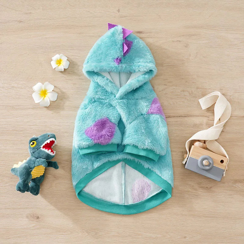 Dog Pet Clothes Hoodies Dinosaur Purple Polka Dots Warm Plush Small Puppy Medium Dogs Clothing Winter Autumn Thick Comfortable