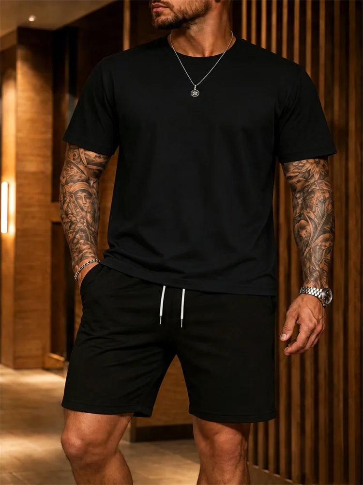 2026 New Men's Sportswear Short Sleeved T-shirt and Sports Shorts Summer Casual Jogging Pants Set Men's Two-piece Set