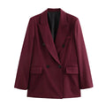 HXAO Burgundy Jacket Blazers Women's Long Sleeve Suit Jacket Office Wear Double-Breasted Long Blazer Woman Chic Oversized Blazer