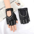 Women Gothic Rivets Finger Less Gloves Wedding Party Breathable Driving Pu Punk Gloves Halloween Night Club Work Cosplay Gloves