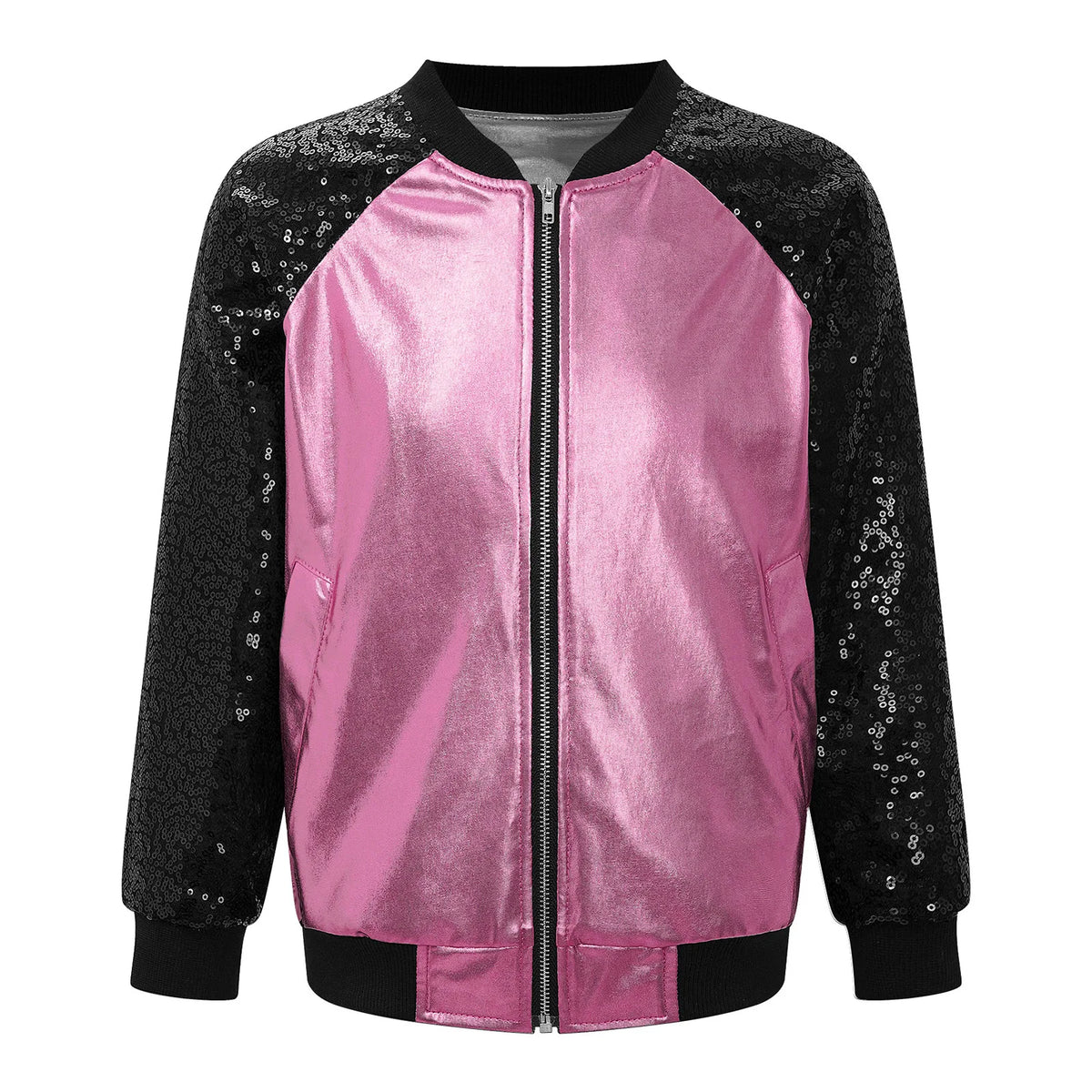 Kids Girls Hip-hop Jazz Street Dance Coat Long Sleeve Shiny Bronzing Cloth Baseball Jacket Bomber Outerwear Streetwear Dancewear