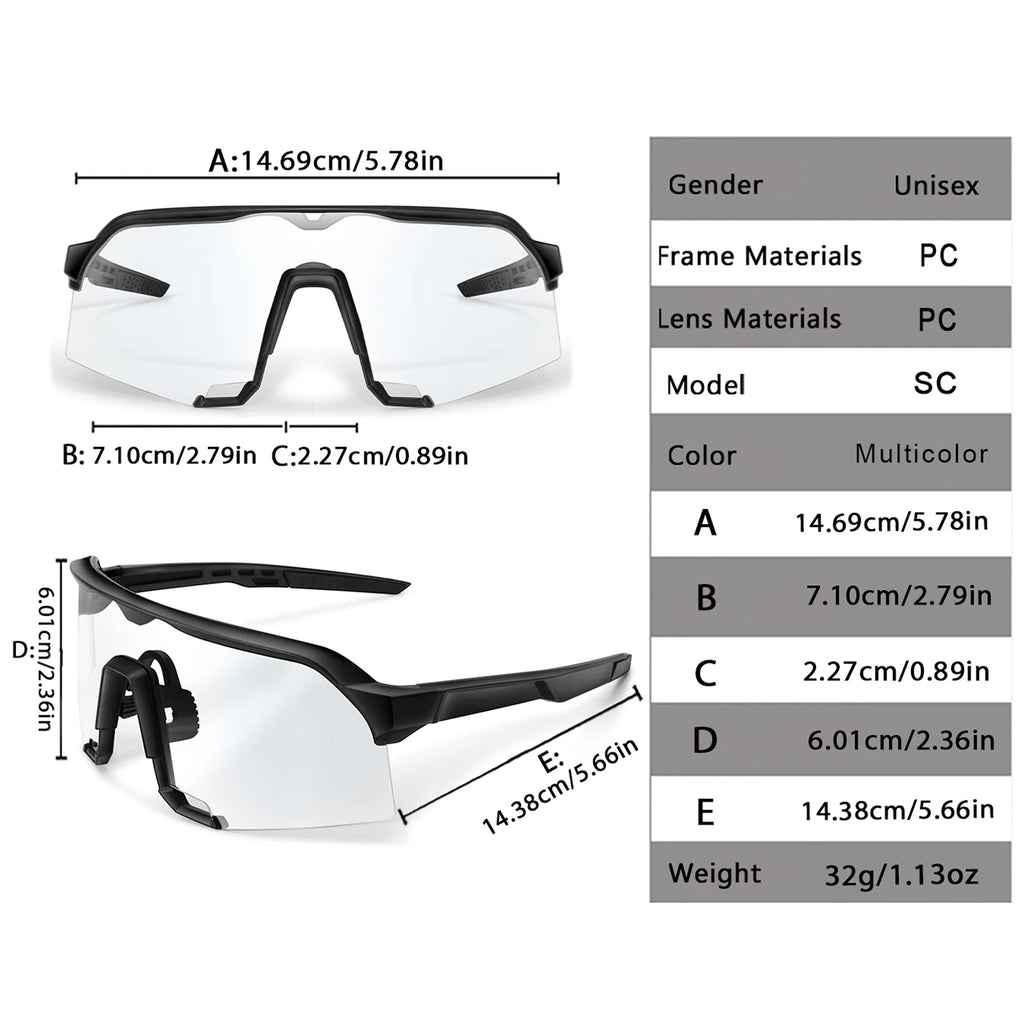 Photochromic Sunglasses for Men Women Outdoor Mtb Bicycle Cycling Running Eyewear Windproof Goggles Oversize Shades