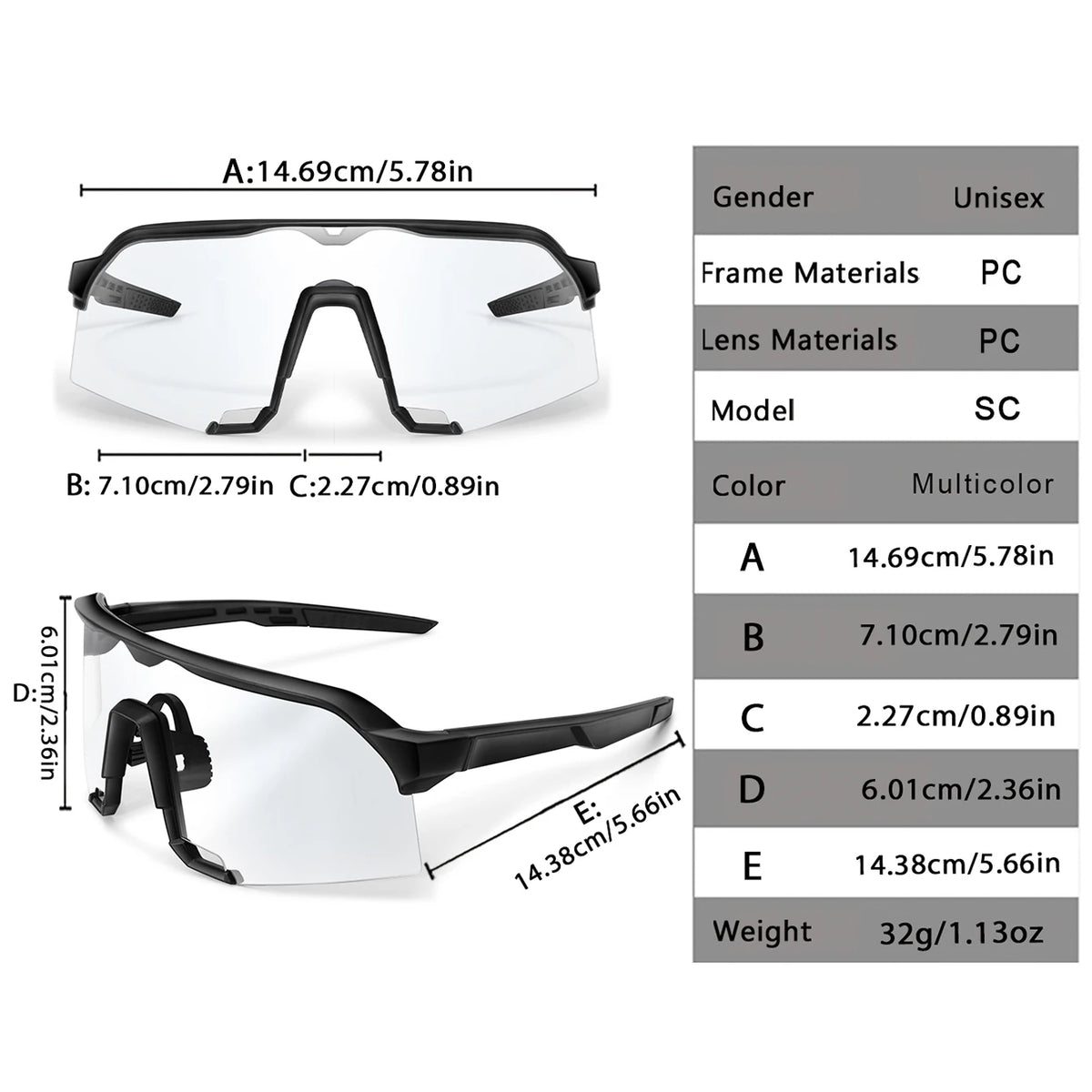 Photochromic Sunglasses for Men Women Outdoor Mtb Bicycle Cycling Running Eyewear Windproof Goggles Oversize Shades
