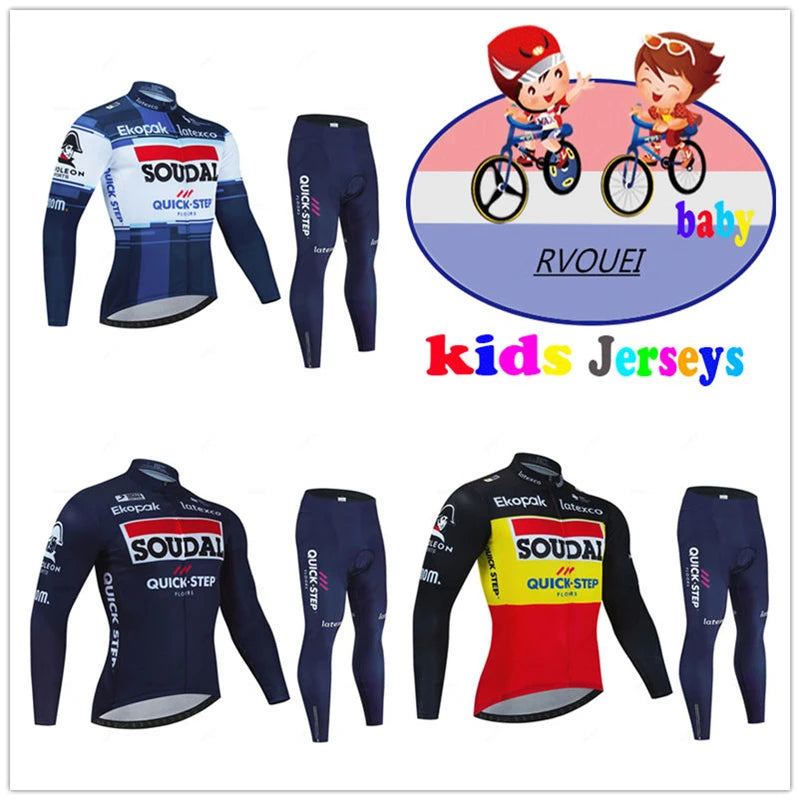 Soudal Quick Step Baby Cycling Clothing Children Long Sleeve Jersey Set Breathable Sportswear Kids Bicycle Maillot Ciclismo