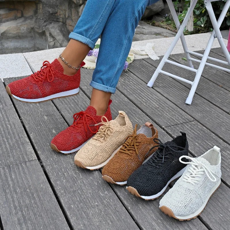 2025 New Sneakers for Women Fashion Breathable Comfortable Soft Sneakers Women Mesh Fabric Lace Up Woman Shoes Female Footwear