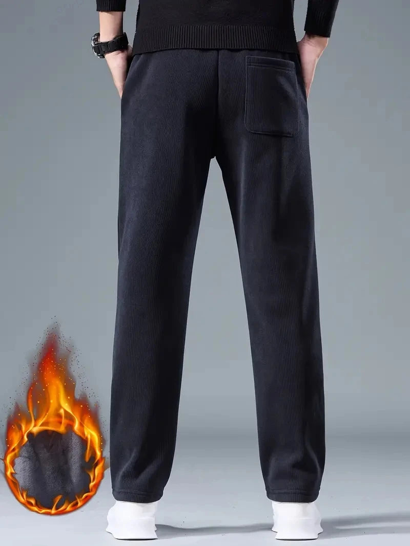 2025 Winter Corduroy Sweatpants Men Drawstring Fleece Lined Thick Warm Wide Leg Straight Casual Pants Male Loose Trousers