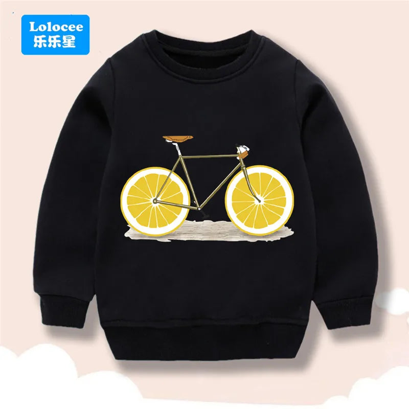 Kids Sweatshirt Long Sleeve Lemon Bicycle Print Cute Cartoon Pullover Casual Toddler Top Children's Spring Autumn Clothes NMDC1