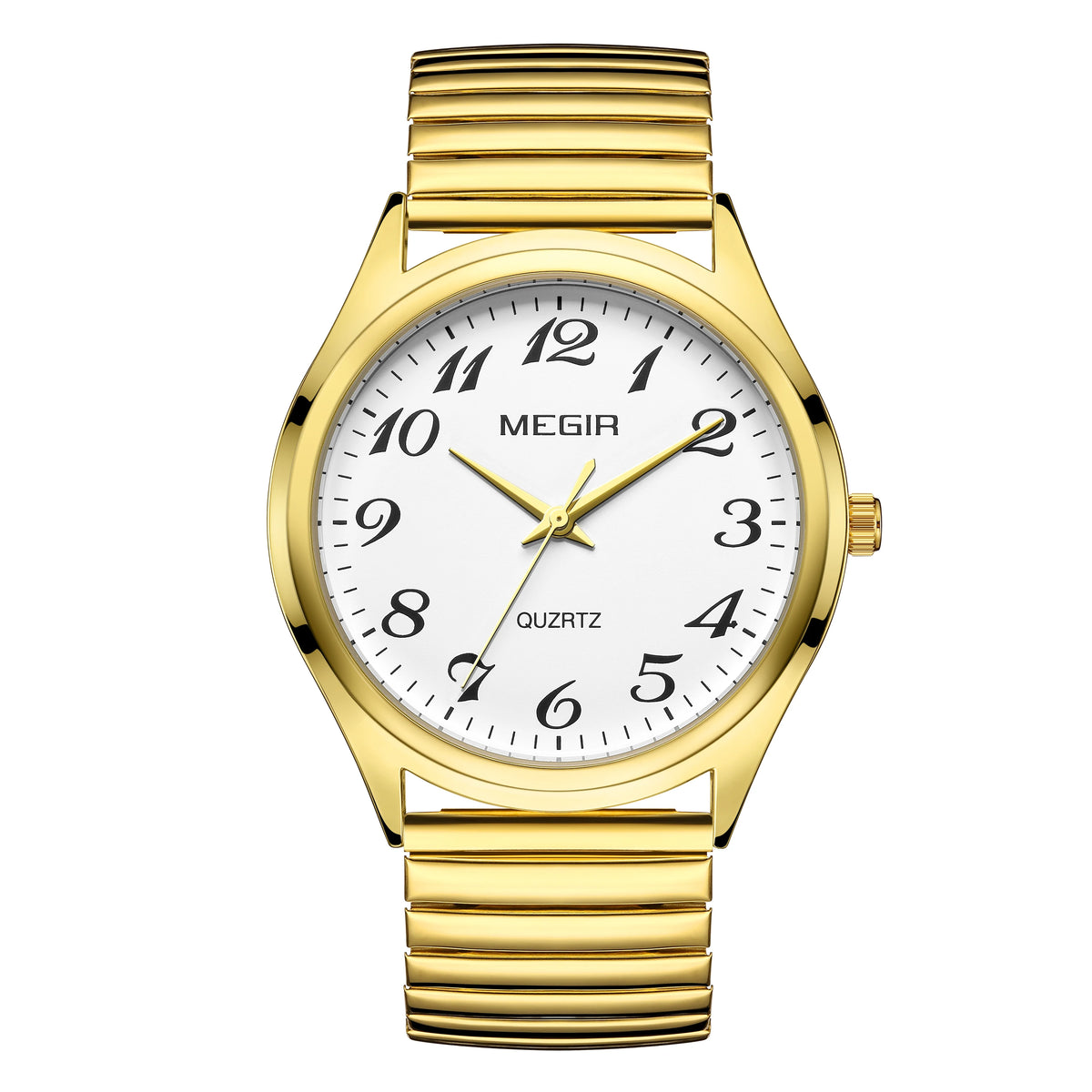 MEGIR Top Luxury Couple Watch for Men Women Golden Stainless Steel Quartz Wrist Watches Lovers Analog Wristwatch Waterproof