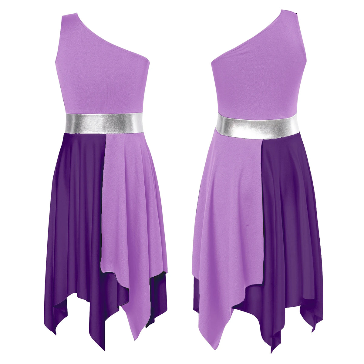 Kids Girls Etiquette Praise Dance Dress Sleeveless Church Christian Worship Costume Asymmetrical Tunic Contemporary Dance Dress