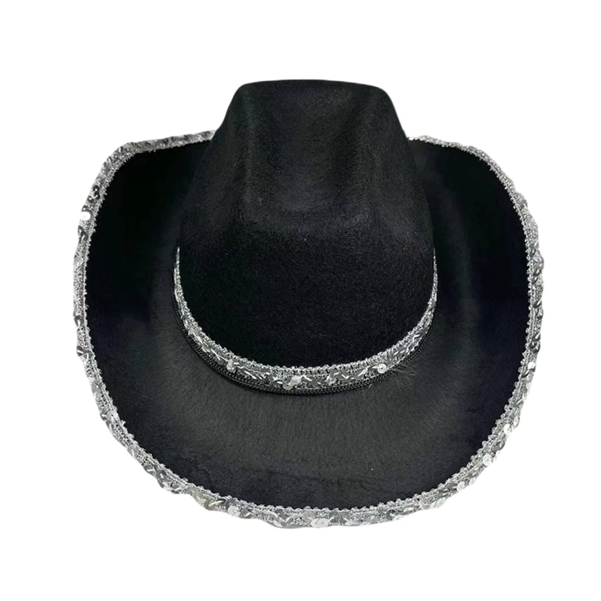 Women Vintage Western Black Cowboy Hats Shiny Sequined Wide Brim Thick Cap for Club Party Outdoor Camping Riding Sun Protection