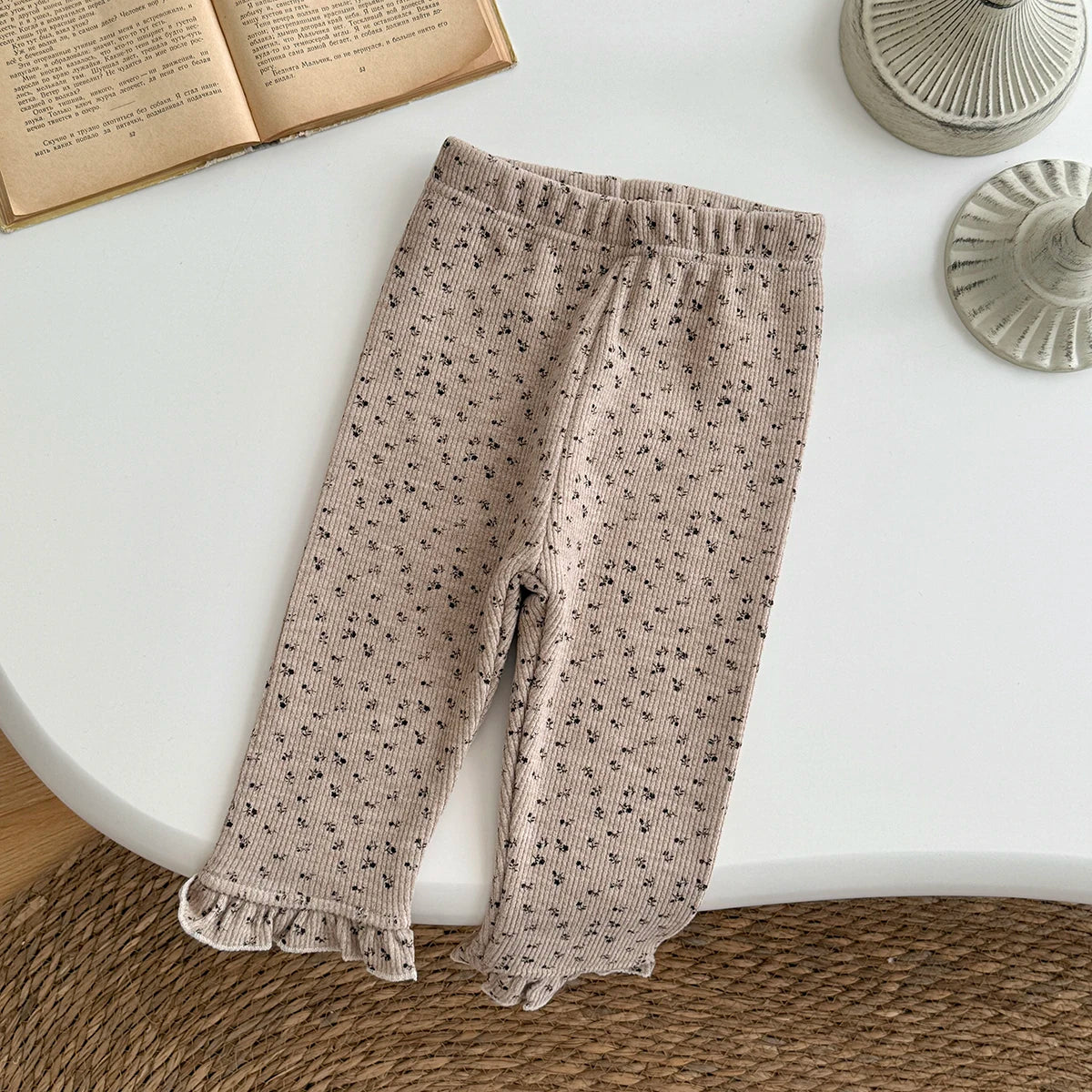 Kids Warm Pants Autumn Winter Girls Thicken Trousers Baby Comfortable Lace Hem Small Floral Print Children Casual Pants
