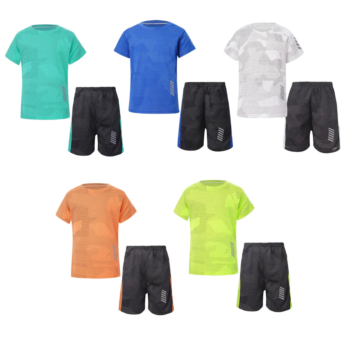 Kids Boys Quickly Dry Breathable Sports Sets Short Sleeve T-shirt with Shorts Football Basketball Training Running Sportswear