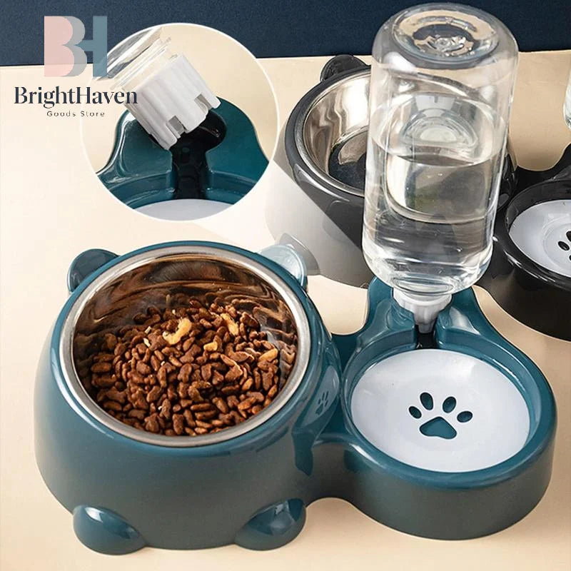 2 In 1 Pet Feeding Bowl Set With Automatic Water Dispenser Non Slip Base For Small Dogs Cats Indoor Daily Feeding Use B.H