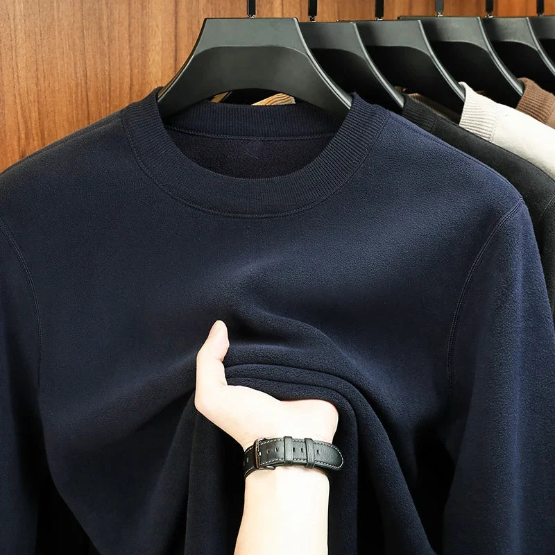 Autumn and Winter Men's Velvet Hoodie Long Sleeve Round Neck Solid Color Fashion Casual Versatile Top