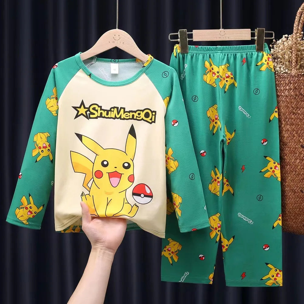 Pikachu Pajamas for Boys Children's Long Sleeve 2pcs Top+Pants Sleepwear Kids Clothing Sets Cartoon Girls Casual Outfits Gifts