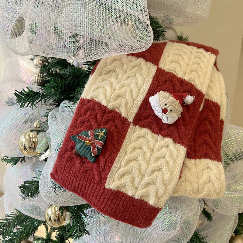 Kids' Christmas Knitted Wool 2in1 Scarf & Beanie Set - Winter Warm, Festive Decor, Unisex