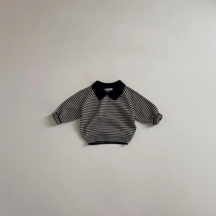 Kids Boys Girls Vintage Striped Lapel Sweater Cotton Baby Casual Polo Shirts 2025 Autumn New Children Long Sleeve Knit Sweater