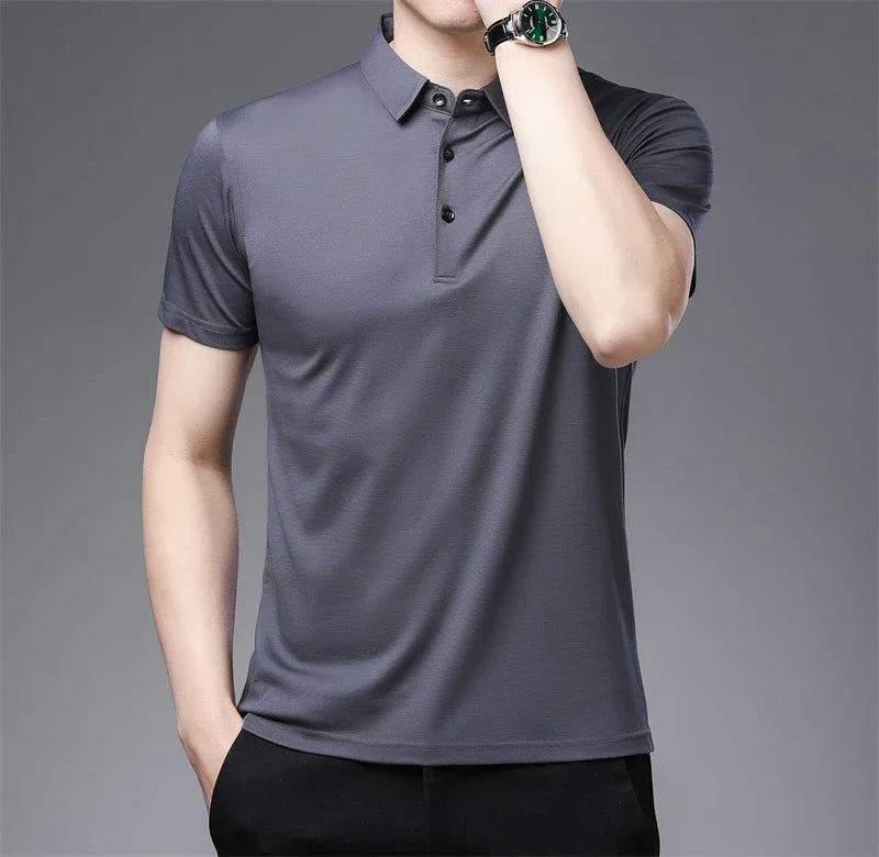 2026 Men's New Solid Color Business Casual POLO Shirt Summer Fashion Casual Short Sleeve Comfortable and Breathable Top