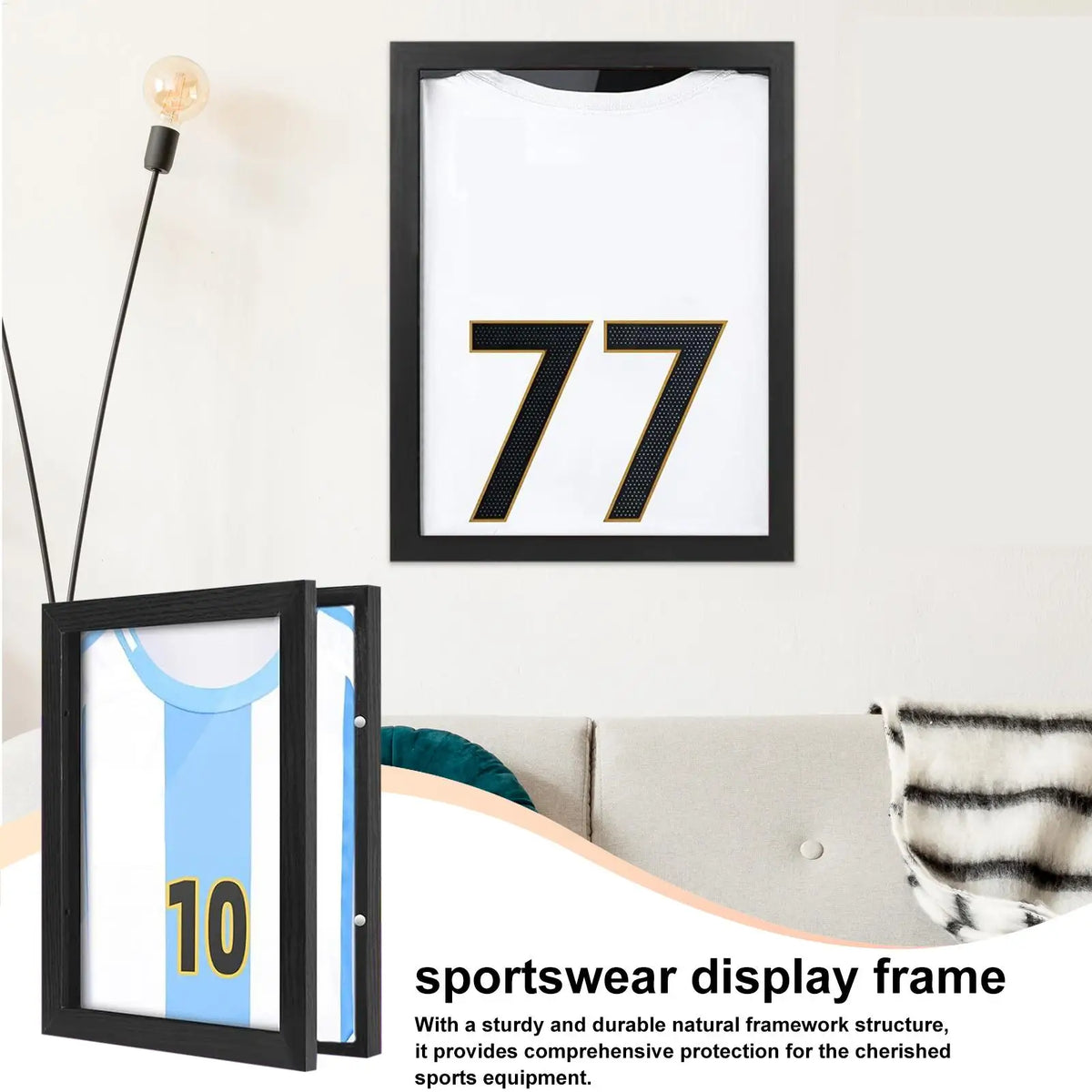 Sports Shirt Display Case Wooden Sports Shirt Shadow Case for Wall UV Protection Sportswear Box for Home Shelf Basketball