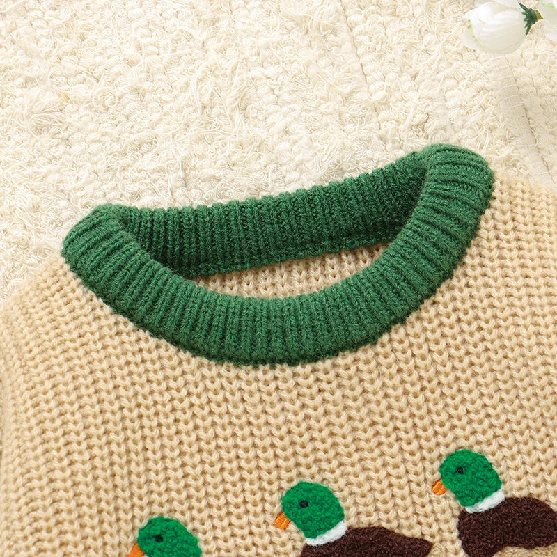 Infant Baby Sweaters Knitted Boy Girl Pullovers Long Sleeve Autumn Newborn Kid Clothes Fashion Pink Solid Cute Cartoon Duck Tops