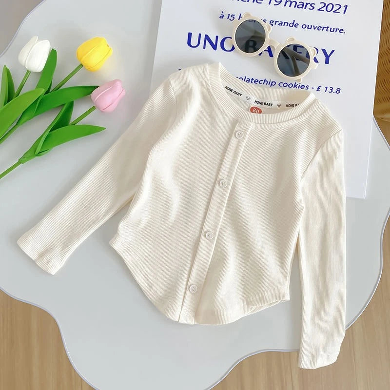 Children T-Shirts Slim Top Solid Color Fashion Breasted T-shirt Long Sleeve Girls Play Undershirt Kids Clothes for Girls