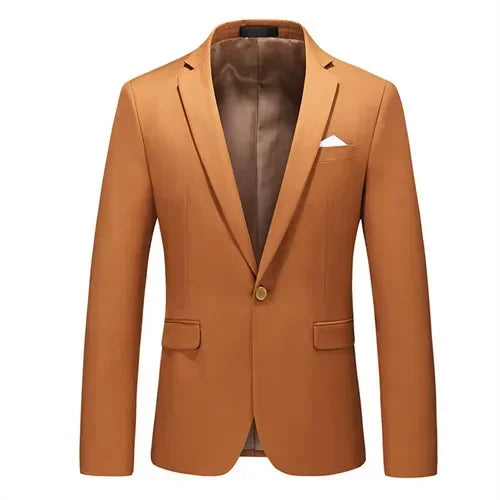 Green Men's Suit Jacket, Single Button V-neck Dress Coat, Fashion Men Slim Blazer, Suitable for All Seasons Terno Masculino
