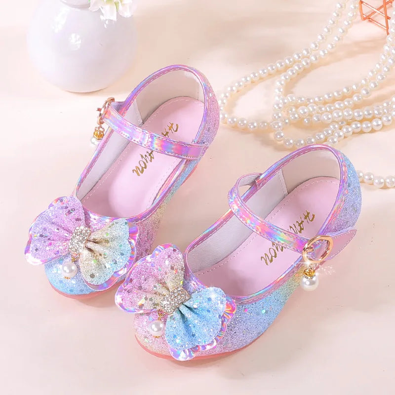 Fashion Plus Size Girls' Princess Shoes 2026 Spring New Sequined Low Heel Kids Leather Shoes Simple Versatile Girls Casual Shoe