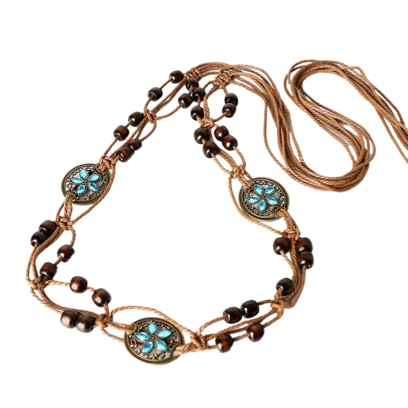 Women Belt Braided Style Woven Tassel Belt Knot Decorated Waist Chain Boho Girls Waist Thin Rope Waistbands Dress Accessories