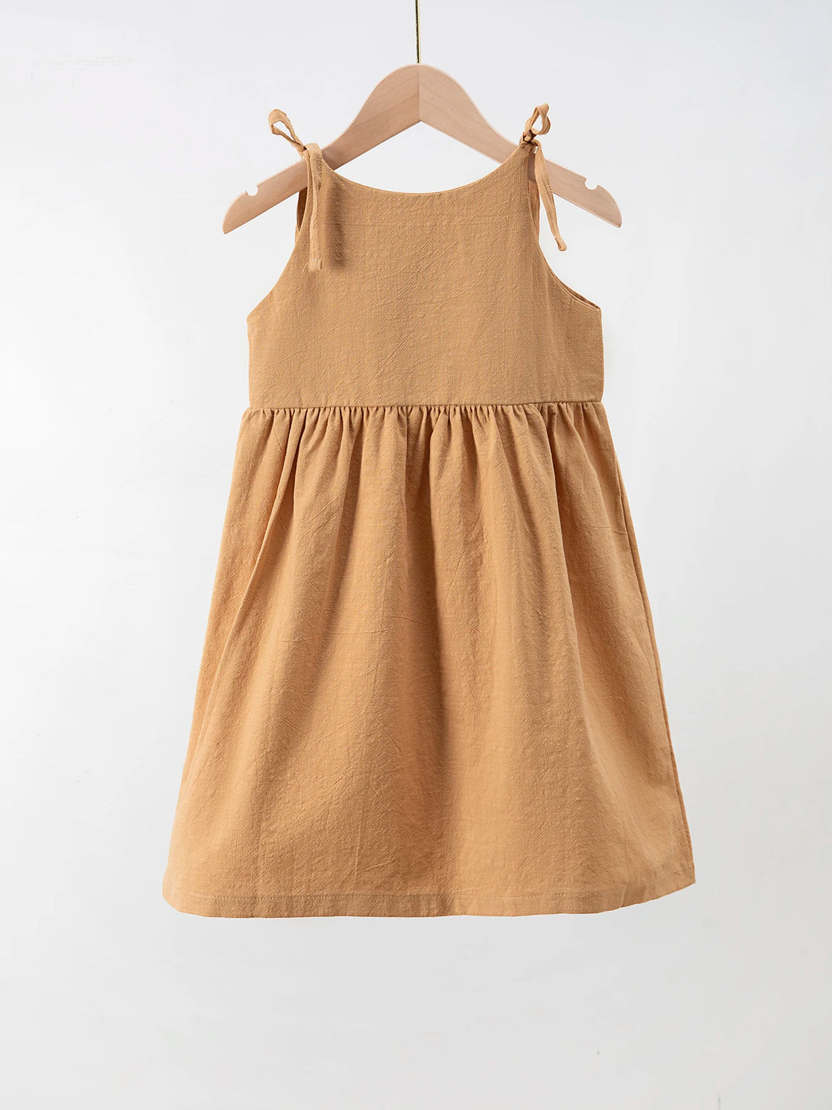 Children's Khaki Sleeveless Belted Dress Baby Girl's Cotton Casual Dress Toddler Girl's Fashion Skirt Summer