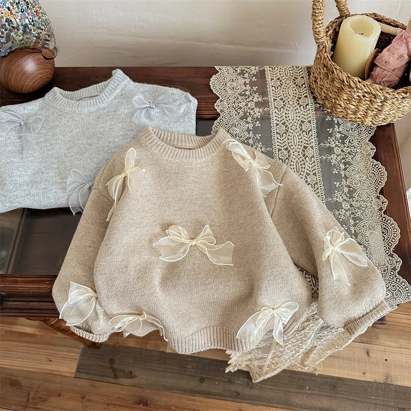 Adorable Kid Girl Knit Sweaters Multi Style Children Cute Top Casual Long Sleeves Solid Color Daily Comfortable Autumn Winter