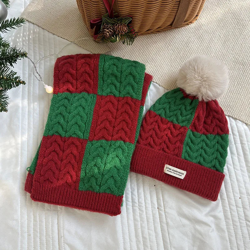 Kids' Christmas Knitted Wool 2in1 Scarf & Beanie Set - Winter Warm, Festive Decor, Unisex