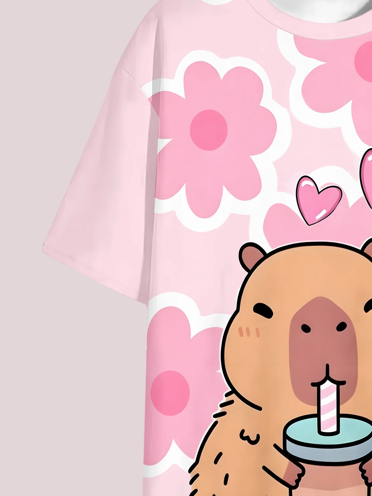 Kawaii Capybara Print Kids Pajama Set 2Pcs Girls Short Sleeve T-shirt Shorts Loungewear