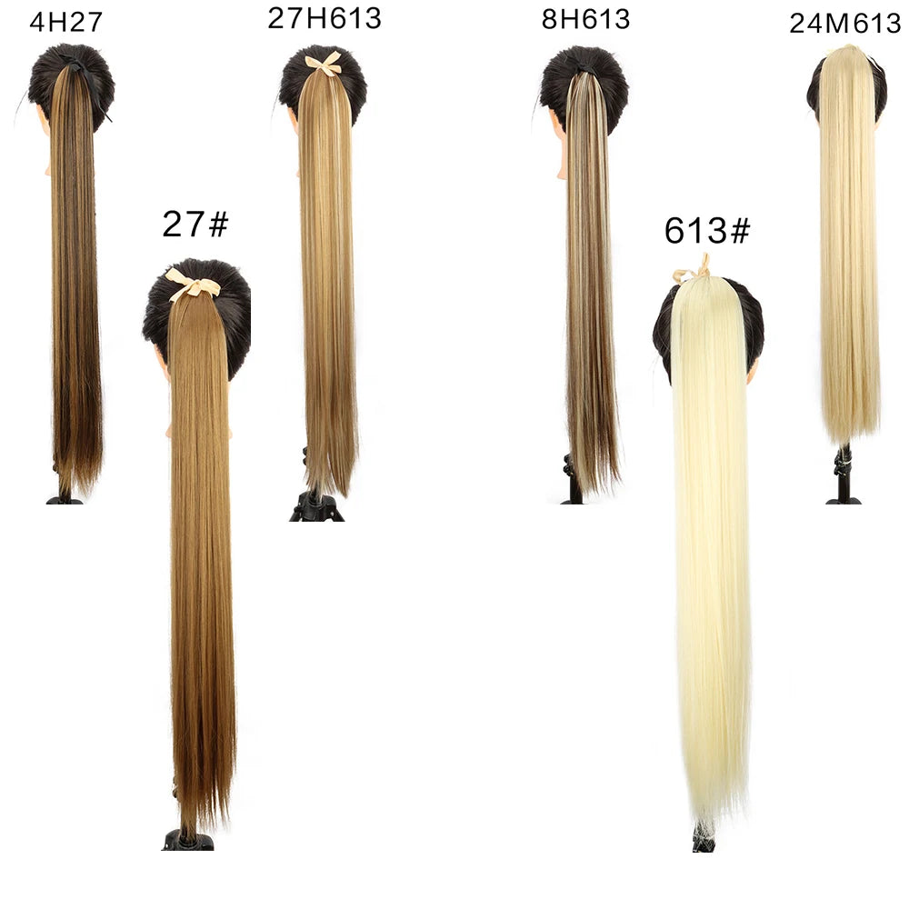 Women's Synthetic Wig (18inch-34inch) Long Straight Hair with a Ponytail Wrap and Clip Style Hair Accessory