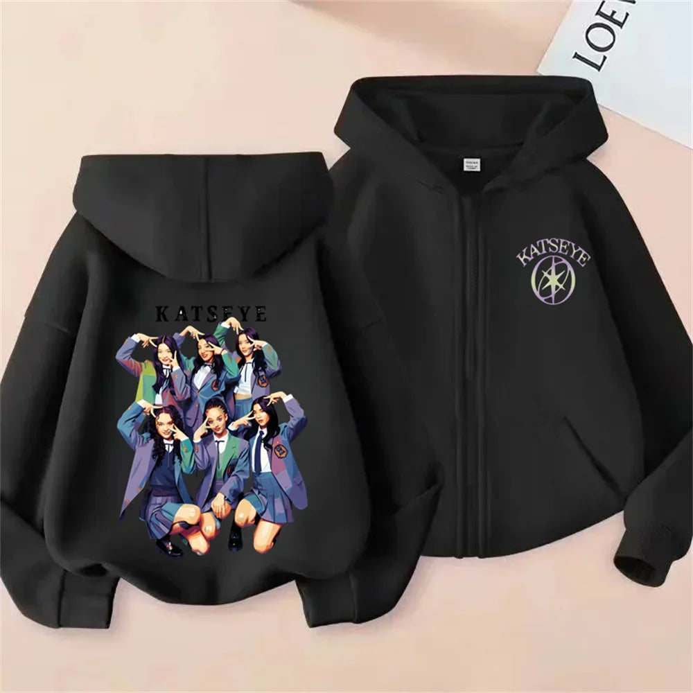 Toddler Girl Clothes Girl Group Katseye Zipper Hoodie Boys Fashion Casual Sweatshirt Movie New Kids KATSEYE Zip UP Hooded Tops