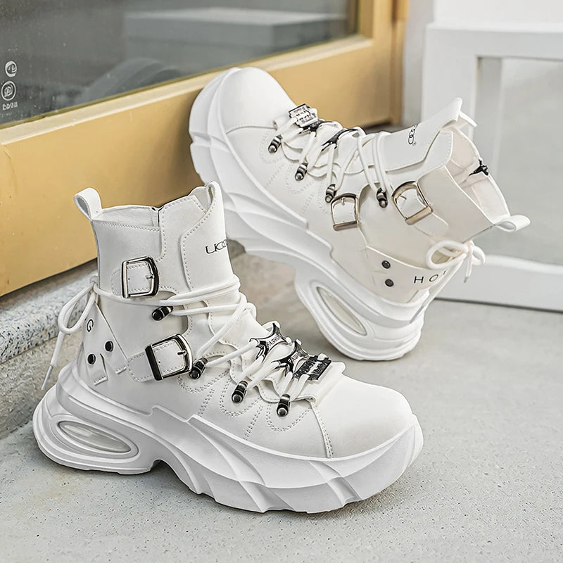 Men's High-Top Boots, Trendy and Functional, with Thick Soles That Are Wear-Resistant and Height-Increasing, Versatile for Outdoor and Casual Wear
