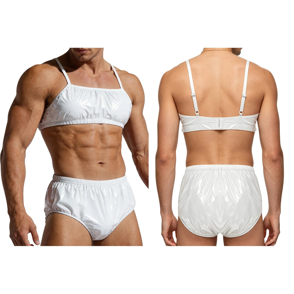 Mens 2 Piece Bathing Suit Waterproof Bikini Sets Adjustable Straps Cropped Cami Top with Briefs Swim Bottoms Swimsuit Beachwear