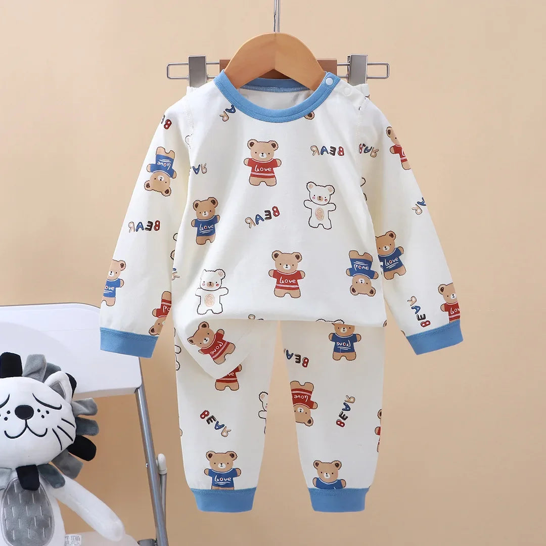 2024 New Kids Boys Girls Pajama Sets Cartoon Print Long Sleeve Cute T-Shirt Tops with Pants Toddler Baby Autumn Sleeping Clothes