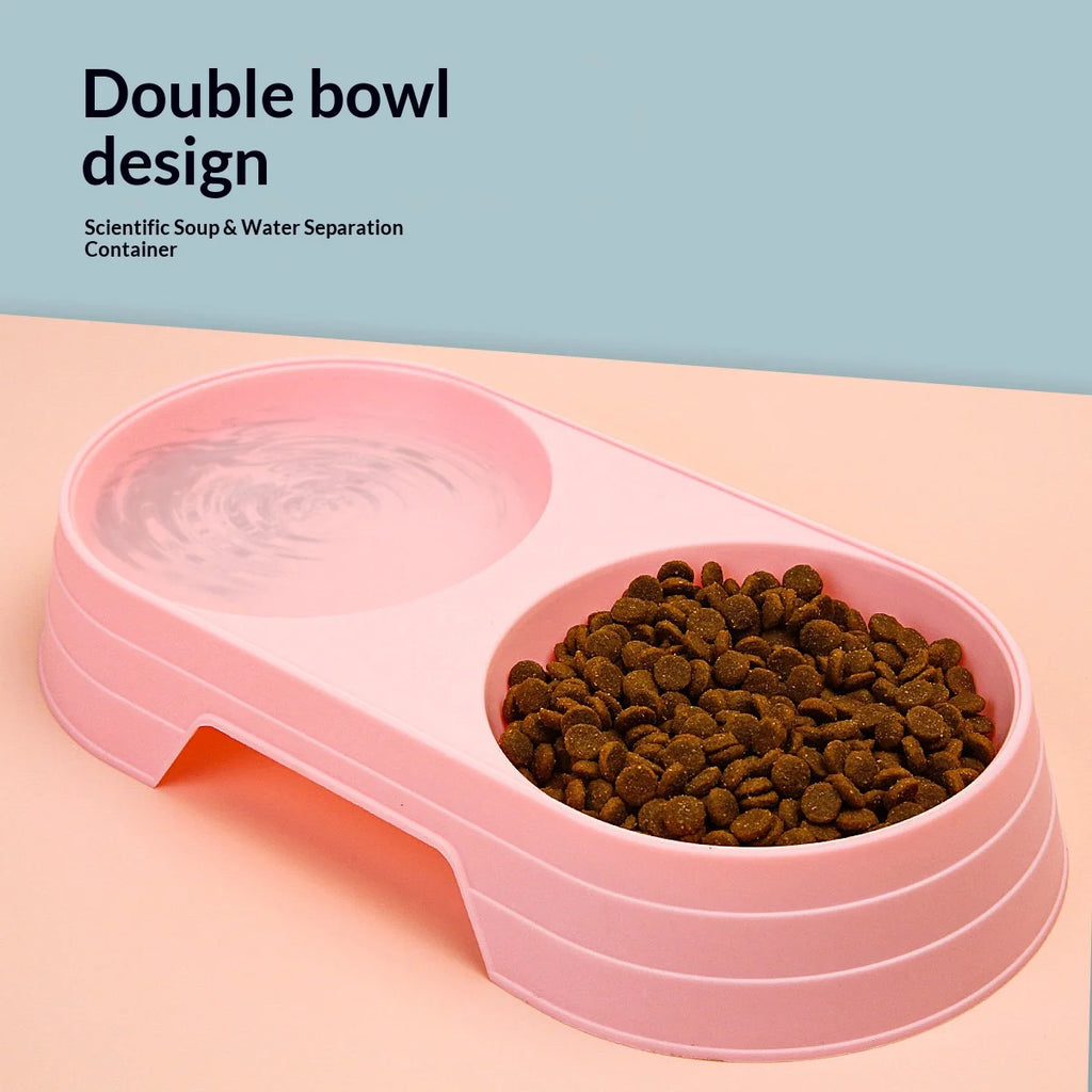 Plastic Pet Double Bowl Feeder PP Material Cat Dog Food Water Feeding Dish Non‑Slip Base Portable Pet Feeder Bowl