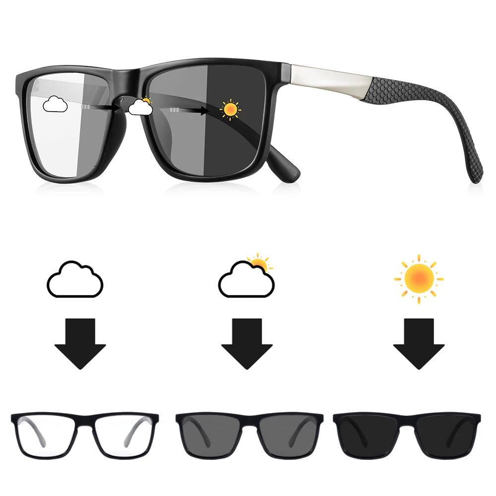 Photochromic Sunglasses For Men Women Square Casual Trendy Fashion Fishing Climbing Outdoor Sunshine Glasses UV400 Shade