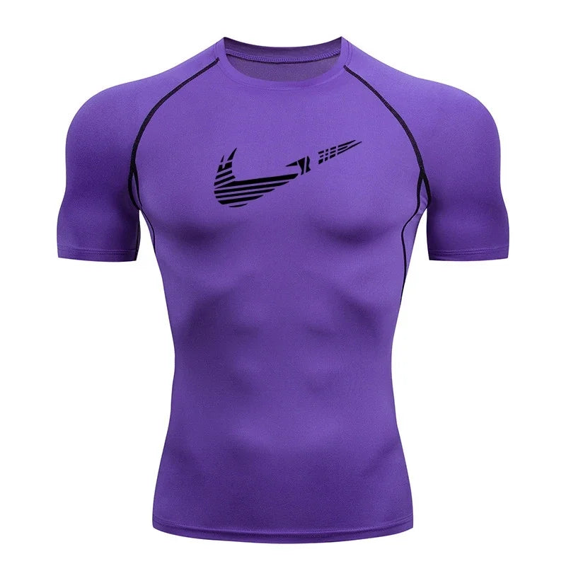 Men Compression Running T Shirt Fitness Print Tight Short Sleeve Tshirt Training Jogging Shirt Gym Sportswear Quick Dry Rashgard