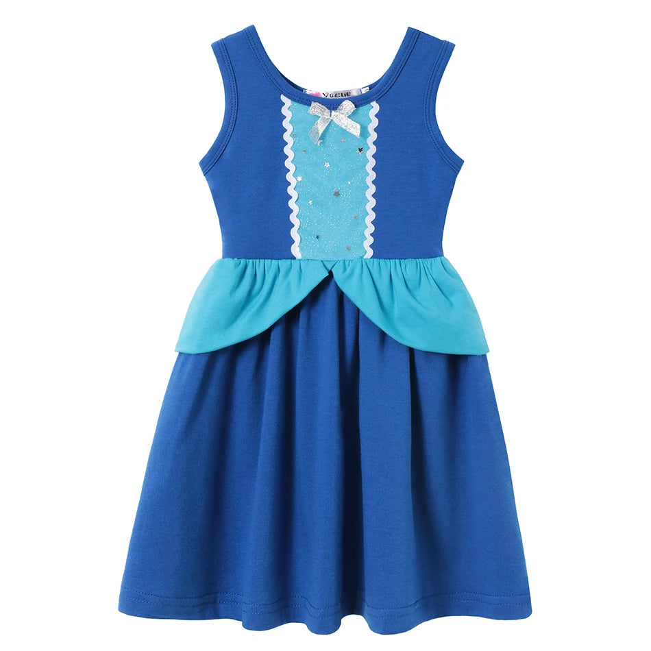 Children's Casual Dress for Girls Mermaid Rapunzel Dress One-Shoulder Sling Short Sleeve Princess Costume Summer Casual Vest