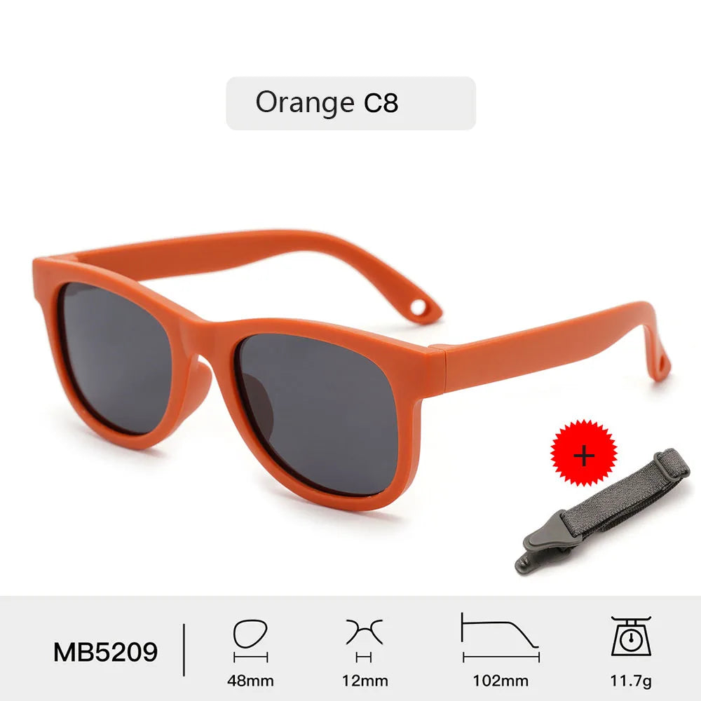 Children's Sunglasses for Boys Girls Bendable Flexible Polarized Sunglasses with Strap Square Silicone Frame Sunshade Glasses