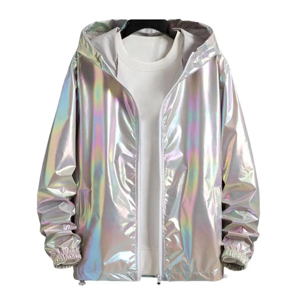 Mens Windbreaker Jackets Nightclub Stage Party Jackets Costume Streetwear Harajuku Hip Hop Reflective Jacket Gold Fashion Coats